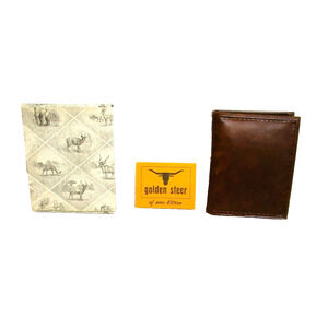 Golden Steer Men’s Brown Faux Leather Billfold Wallet Card Slots & Photo Insert
